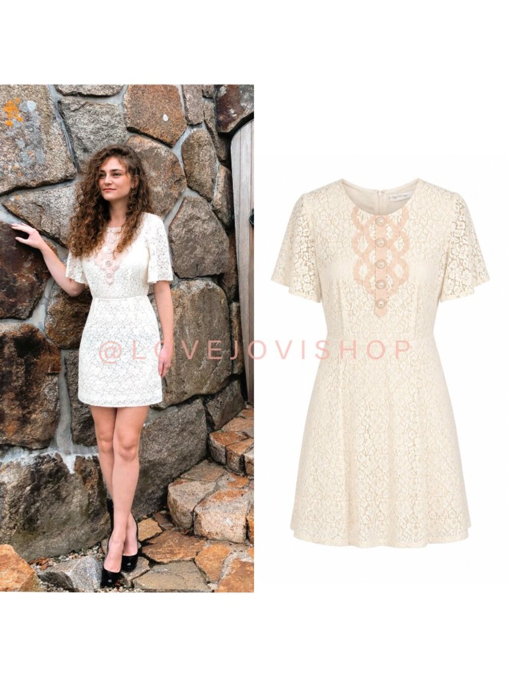 Feminine | 3.1 Phillip Lim Cream Lace Short Sleeve Dress | Scallop Trim Romantic